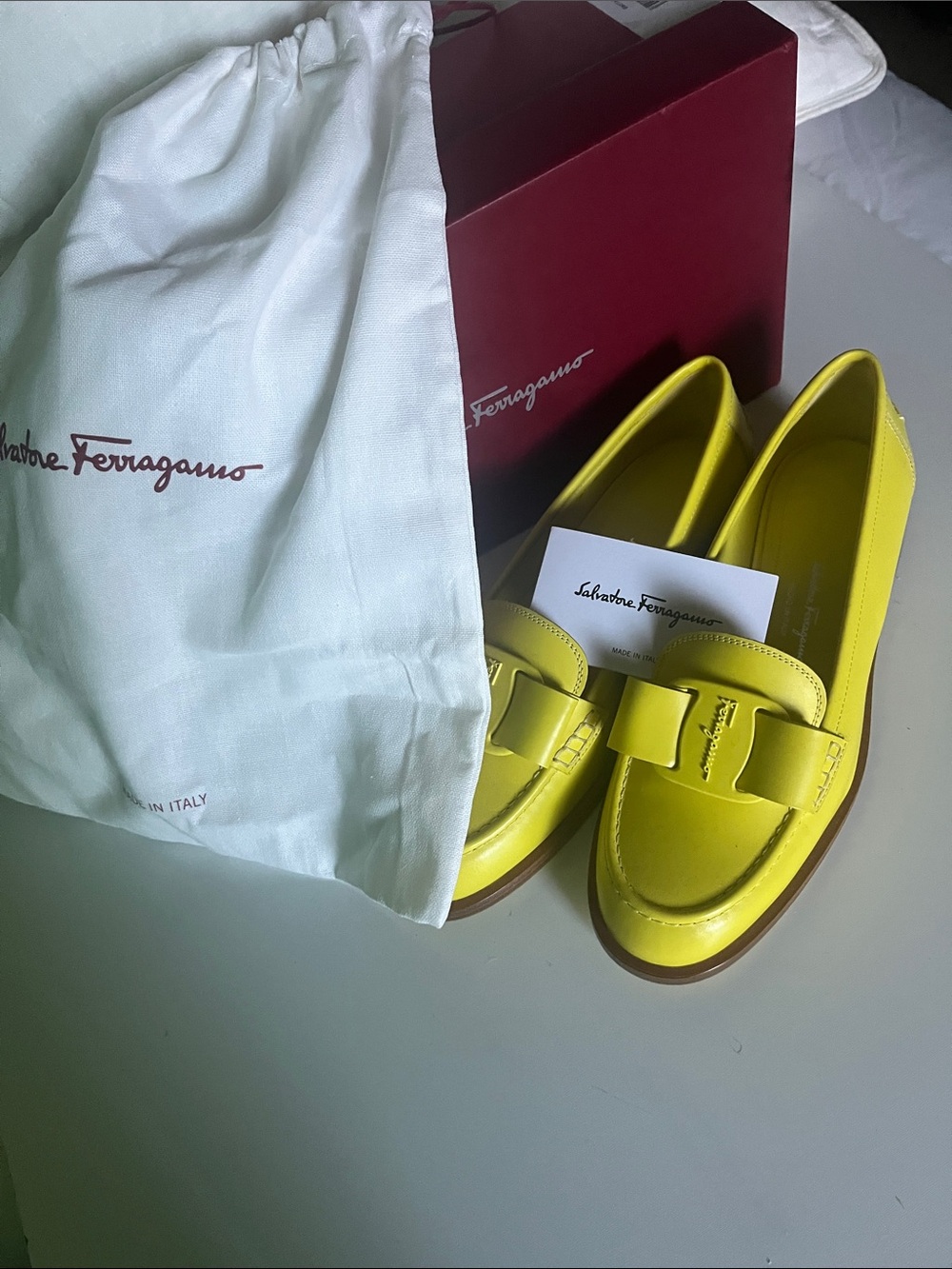 Size 8 Salvatore Ferragamo Bright Yellow Patent Leather Vara Loafers